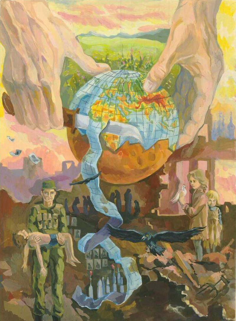 Vẽ tranh biến đổi khí hậu: Ý nghĩa, chủ đề & thông điệp xanh 7 Tác phẩm vẽ tranh biến đổi khí hậu giàu cảm xúc này truyền tải thông điệp nhân văn về sự tàn phá môi trường và xung đột, đối lập với hình ảnh Trái Đất được nâng niu