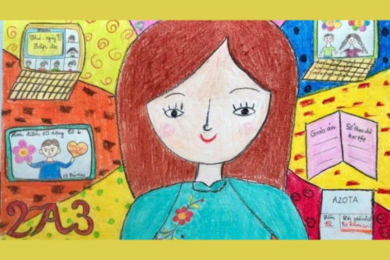 Vẽ chân dung cô giáo đơn giản đẹp và ý nghĩa cho bé 11 ve chan dung co giao 11