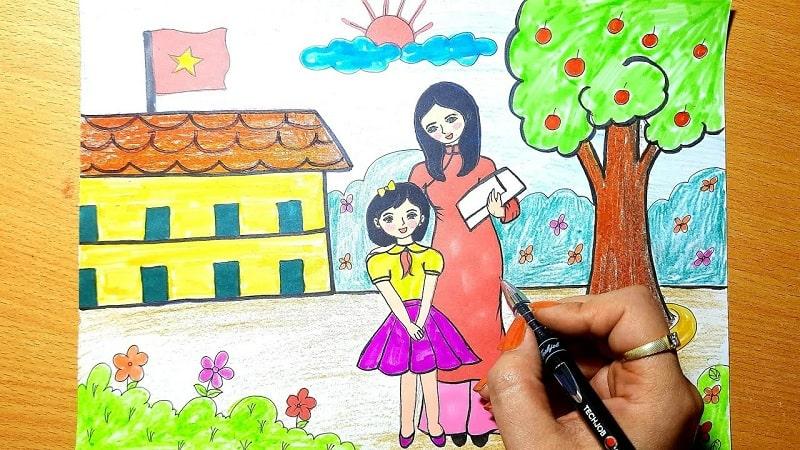 Vẽ chân dung cô giáo đơn giản đẹp và ý nghĩa cho bé 9 ve chan dung co giao 12