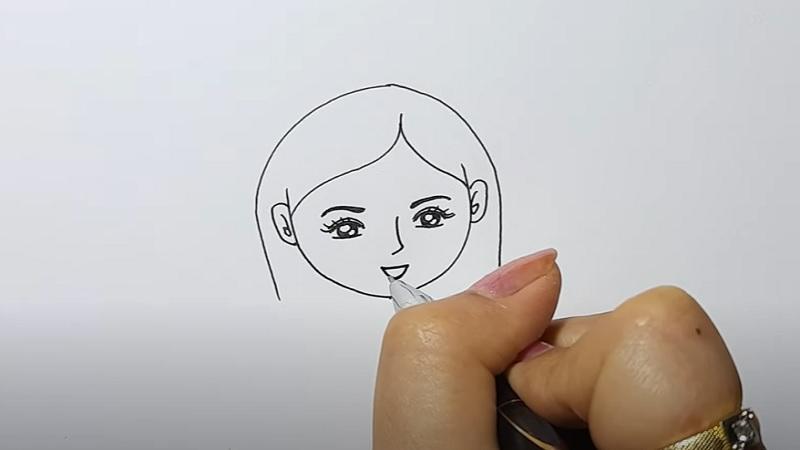 Vẽ chân dung cô giáo đơn giản đẹp và ý nghĩa cho bé 3 Phác thảo mắt, mũi, miệng