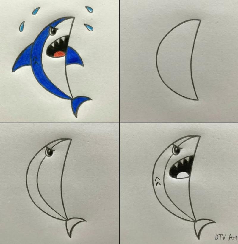 Vẽ con vật đơn giản: 30 mẫu dễ thương cho bé tập vẽ tại nhà 57 Vẽ con cá mập đơn giản