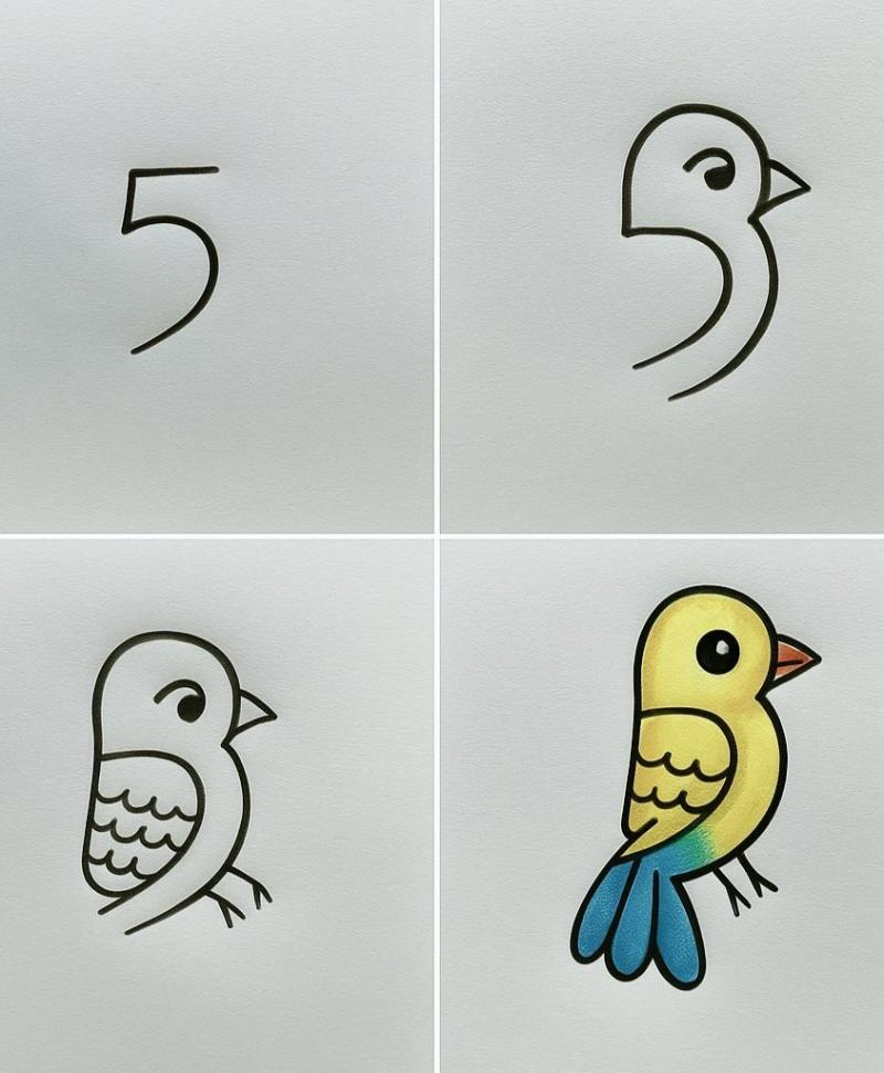 Vẽ con vật đơn giản: 30 mẫu dễ thương cho bé tập vẽ tại nhà 37 ve con chim don gian va 1