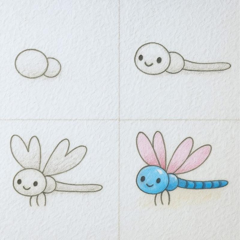 Vẽ con vật đơn giản: 30 mẫu dễ thương cho bé tập vẽ tại nhà 43 Vẽ con chuồn chuồn đơn giản