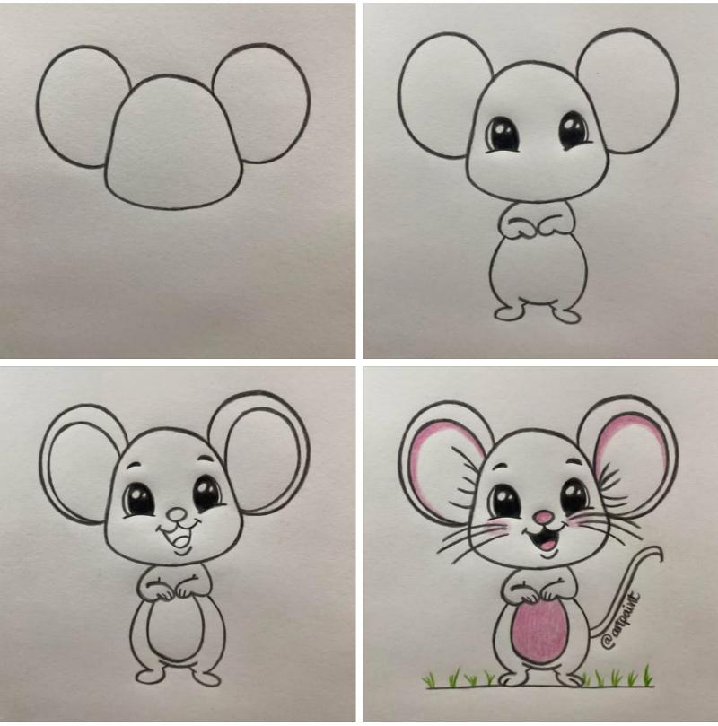 Vẽ con vật đơn giản: 30 mẫu dễ thương cho bé tập vẽ tại nhà 45 Vẽ con chuột đơn giản