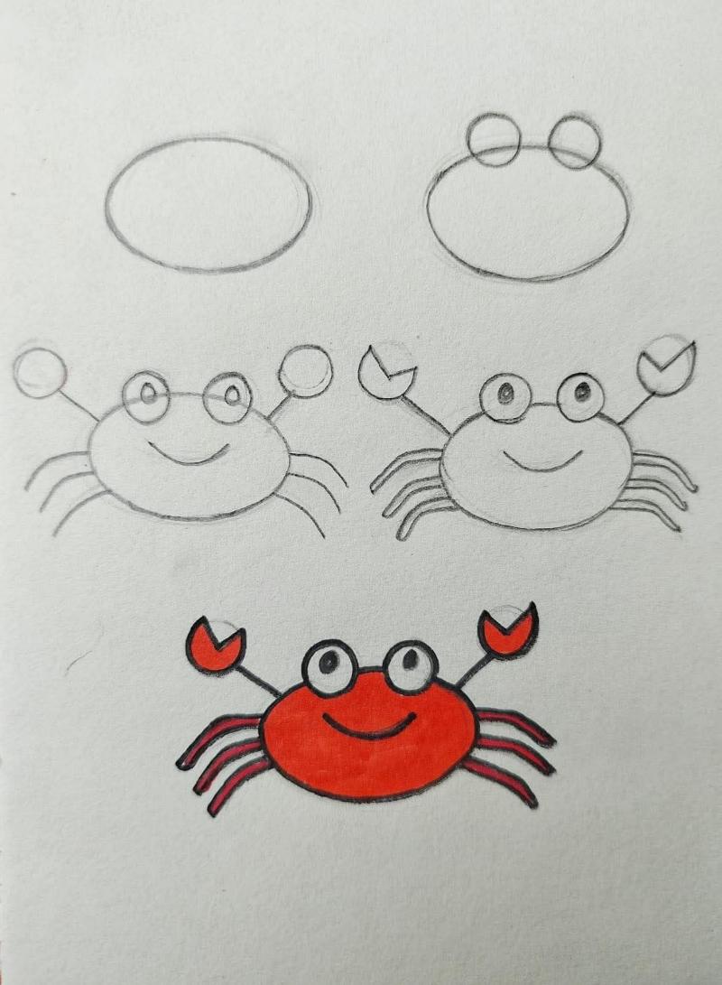 Vẽ con vật đơn giản: 30 mẫu dễ thương cho bé tập vẽ tại nhà 42 Vẽ con cua đơn giản