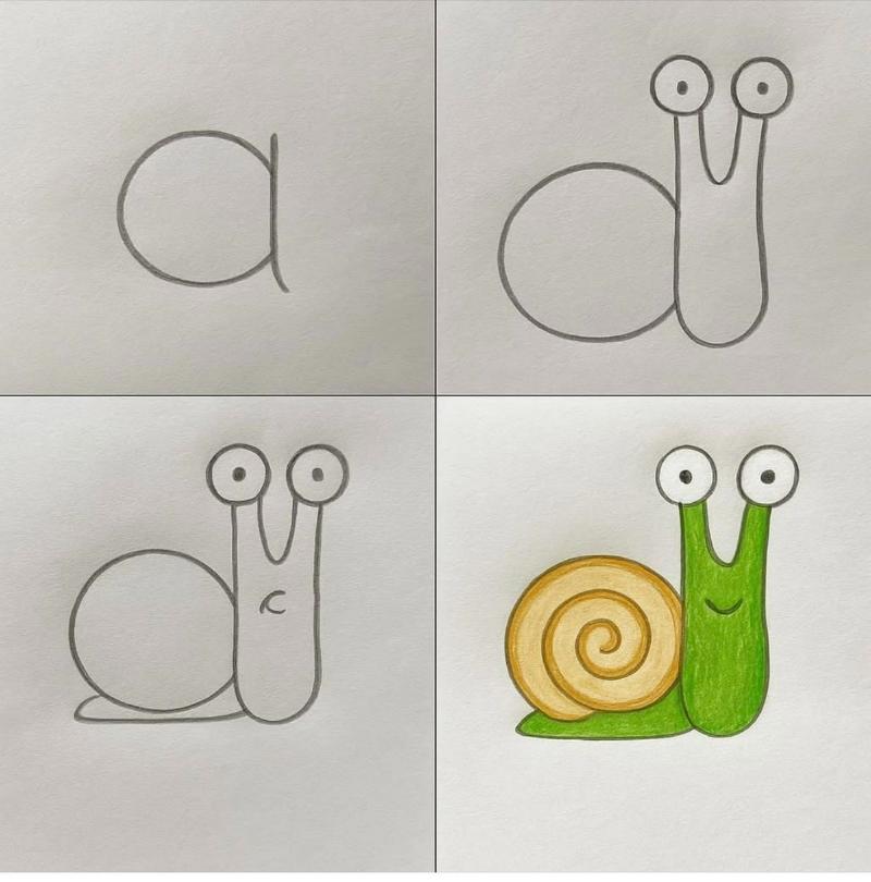 Vẽ con vật đơn giản: 30 mẫu dễ thương cho bé tập vẽ tại nhà 41 Vẽ con ốc sên đơn giản