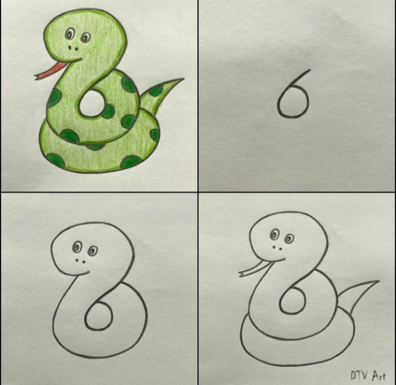 Vẽ con vật đơn giản: 30 mẫu dễ thương cho bé tập vẽ tại nhà 54 Vẽ con rắn đơn giản
