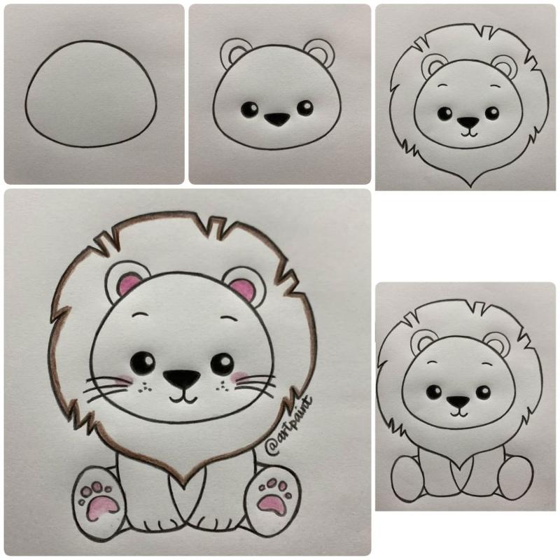 Vẽ con vật đơn giản: 30 mẫu dễ thương cho bé tập vẽ tại nhà 47 Vẽ con sư tử đơn giản