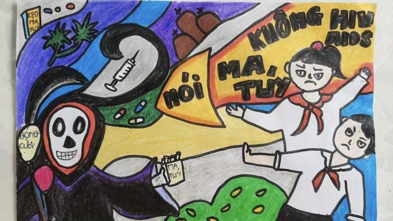 Hướng dẫn vẽ tranh áp phích đẹp, dễ hiểu và thuyết phục 2 Bức tranh tuyên truyền mạnh mẽ, kêu gọi thế hệ trẻ "Nói không với Ma túy" để xây dựng tương lai an toàn và trong lành