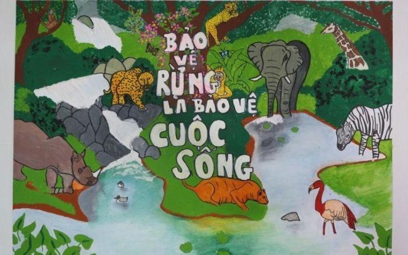Hướng dẫn vẽ tranh áp phích đẹp, dễ hiểu và thuyết phục 3 Tác phẩm nổi bật với thông điệp "Bảo vệ rừng là bảo vệ cuộc sống" giữa khung cảnh đa dạng sinh học và màu xanh thiên nhiên
