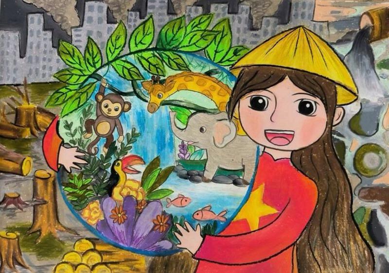 Vẽ tranh bảo vệ động vật hoang dã ý nghĩa và truyền cảm hứng 12 Trái đất xanh tươi với động vật hoang dã được bảo vệ trong tình yêu thương của con người Việt Nam.