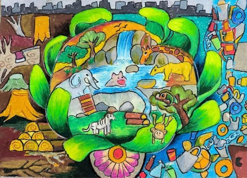 Vẽ tranh bảo vệ động vật hoang dã ý nghĩa và truyền cảm hứng 3 Cùng chung tay bảo vệ Trái Đất, nơi động vật hoang dã được sống an toàn trong vòng tay thiên nhiên.