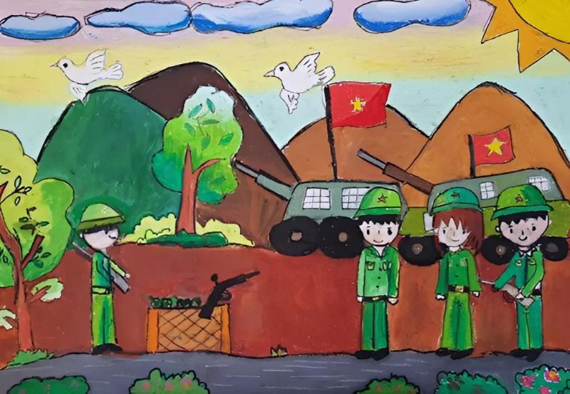 Hướng dẫn vẽ tranh chiến thắng Điện Biên Phủ đơn giản, đẹp nhất 12 ve tranh chien thang dien bien phu 111