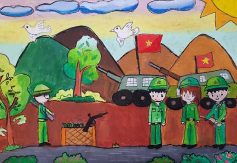 Hướng dẫn vẽ tranh chiến thắng Điện Biên Phủ đơn giản, đẹp nhất 8 ve tranh chien thang dien bien phu 15