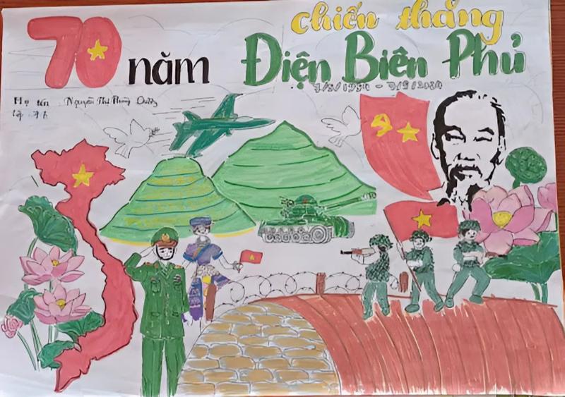 Hướng dẫn vẽ tranh chiến thắng Điện Biên Phủ đơn giản, đẹp nhất 19 ve tranh chien thang dien bien phu 22