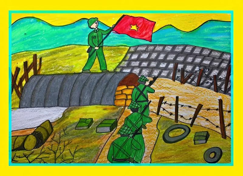 Hướng dẫn vẽ tranh chiến thắng Điện Biên Phủ đơn giản, đẹp nhất 9 ve tranh chien thang dien bien phu 25