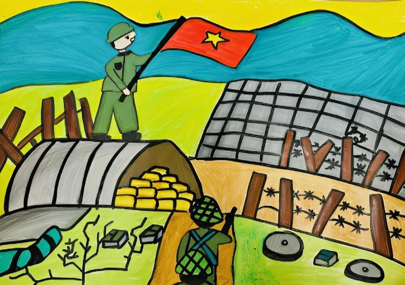 Hướng dẫn vẽ tranh chiến thắng Điện Biên Phủ đơn giản, đẹp nhất 10 ve tranh chien thang dien bien phu 28