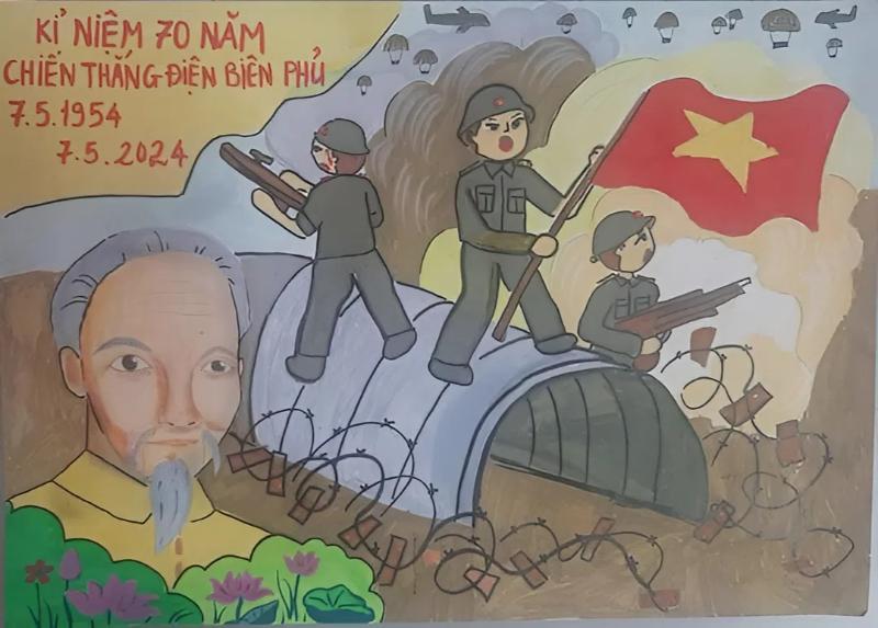 Hướng dẫn vẽ tranh chiến thắng Điện Biên Phủ đơn giản, đẹp nhất 17 ve tranh chien thang dien bien phu 29