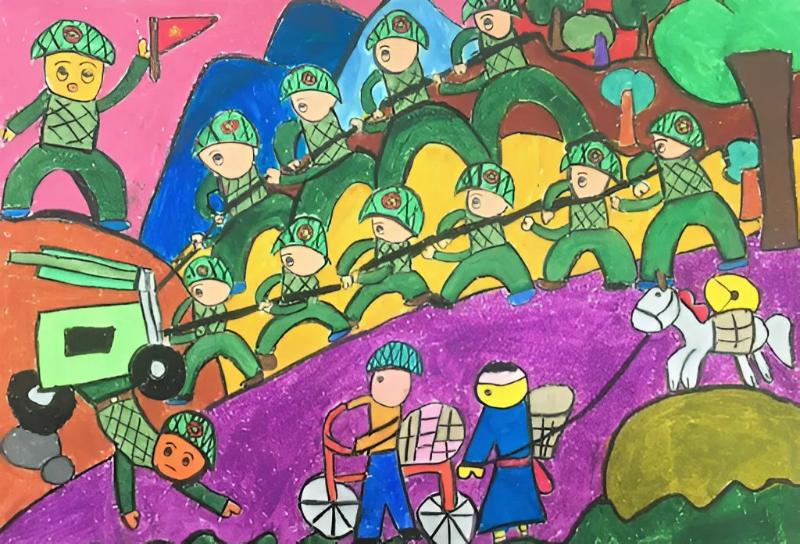 Hướng dẫn vẽ tranh chiến thắng Điện Biên Phủ đơn giản, đẹp nhất 4 ve tranh chien thang dien bien phu 3