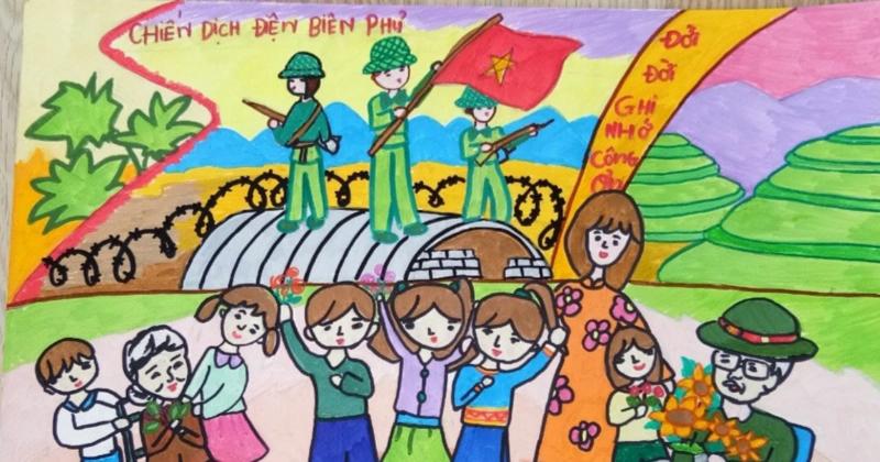 Hướng dẫn vẽ tranh chiến thắng Điện Biên Phủ đơn giản, đẹp nhất 14 ve tranh chien thang dien bien phu 33