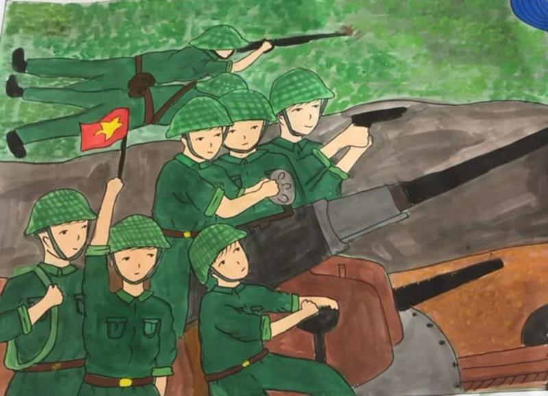 Hướng dẫn vẽ tranh chiến thắng Điện Biên Phủ đơn giản, đẹp nhất 5 ve tranh chien thang dien bien phu 6