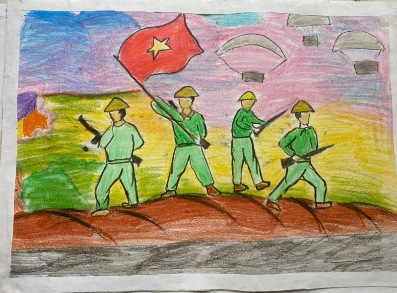 Hướng dẫn vẽ tranh chiến thắng Điện Biên Phủ đơn giản, đẹp nhất 6 ve tranh chien thang dien bien phu 7