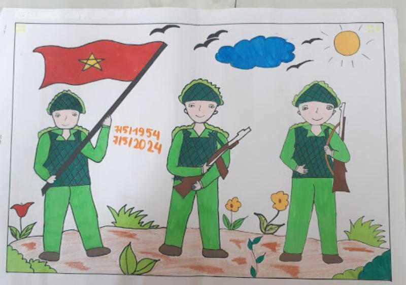 Hướng dẫn vẽ tranh chiến thắng Điện Biên Phủ đơn giản, đẹp nhất 21 ve tranh chien thang dien bien phu 8