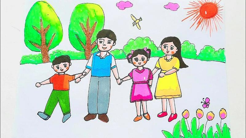 Vẽ tranh gia đình màu nước