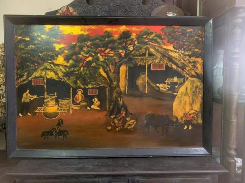 Tranh sơn mài phong cảnh làng quê