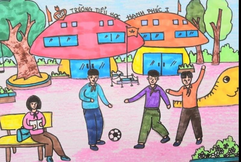 Góc sân trường nơi các bạn cùng nhau vui chơi và học tập.