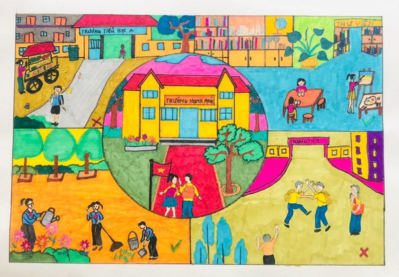 Giờ ra chơi vui vẻ cùng thầy cô và bạn bè tại sân trường quen thuộc.