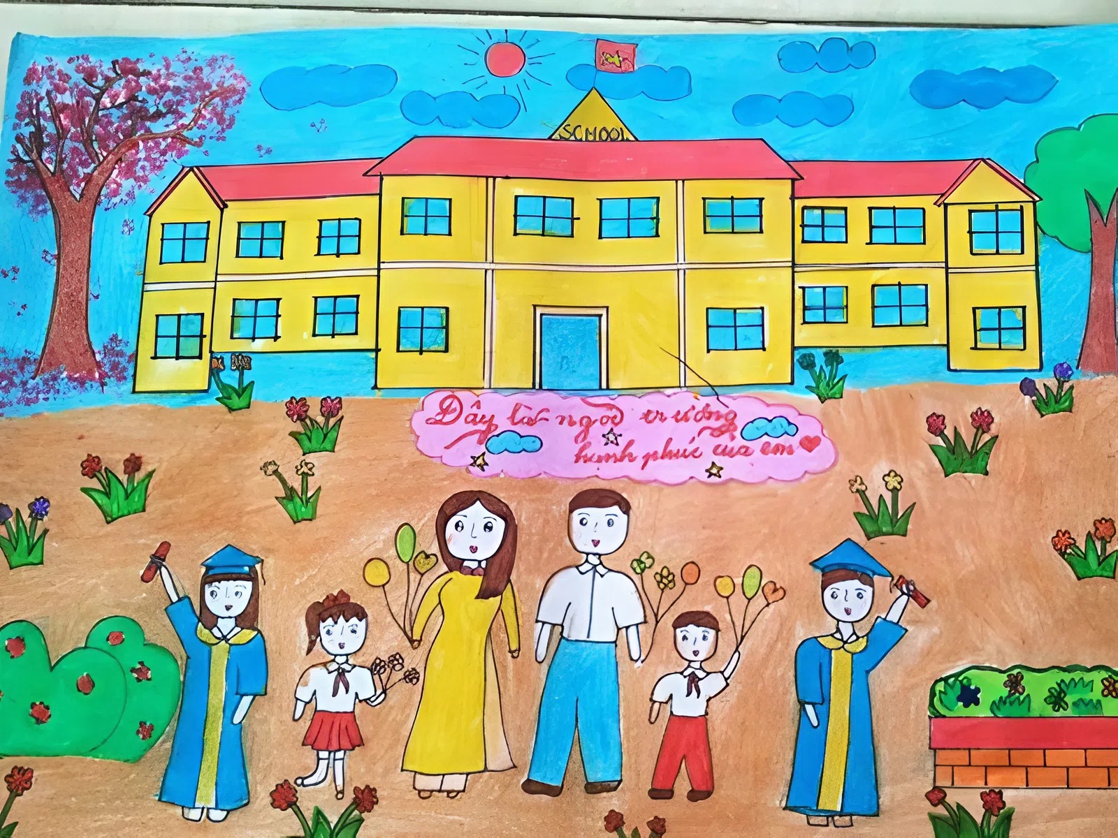 vẽ tranh trường học