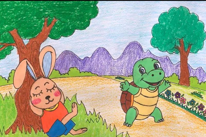 Vẽ truyện cổ tích đơn giản đẹp và sáng tạo cho học sinh 2 Sự siêng năng và khiêm tốn sẽ giành chiến thắng, như Rùa đã vượt qua Thỏ kiêu ngạo.