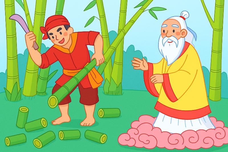 Vẽ truyện cổ tích đơn giản đẹp và sáng tạo cho học sinh 6 Người nông dân hiền lành được Ông Tiên giúp đỡ với cây tre trăm đốt, bài học về sự công bằng.