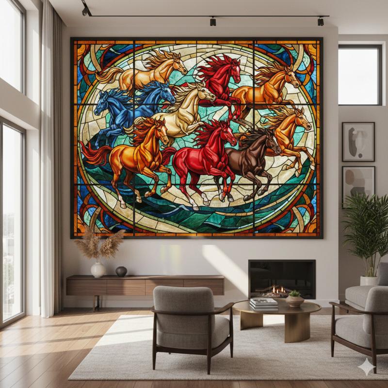 Tranh kính nghệ thuật – Điểm nhấn nội thất hiện đại, sang trọng 77 Tranh kính Mã Đáo treo tại phòng khách khách