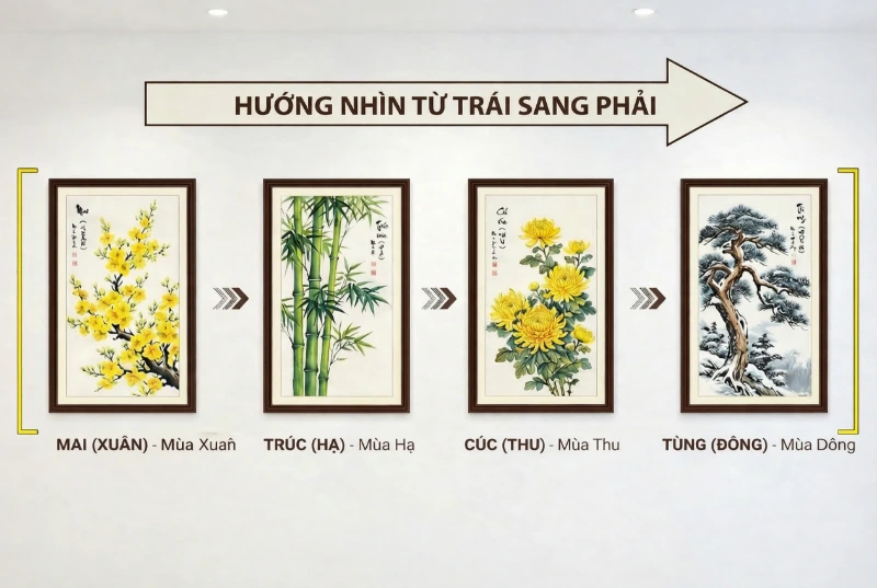 120+ Mẫu tranh Tứ Quý treo tường phòng khách đẹp tinh tế 6 Sơ đồ cách treo tranh tứ quý chuẩn phong thủy