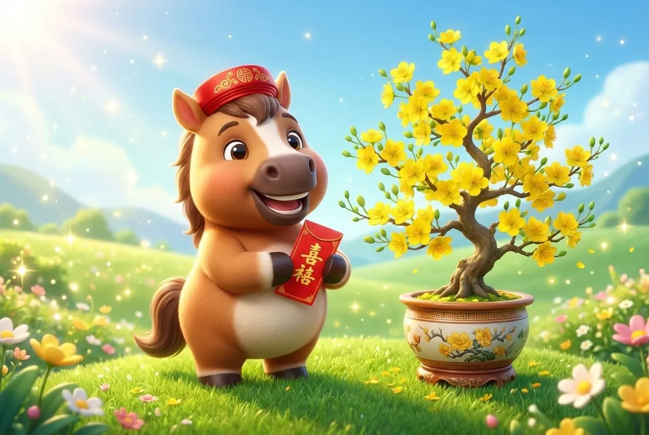 Tranh Ngựa 3D chibi ngày Tết