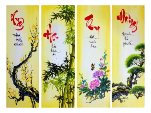 Tranh Tùng Cúc Trúc Mai 4 bức