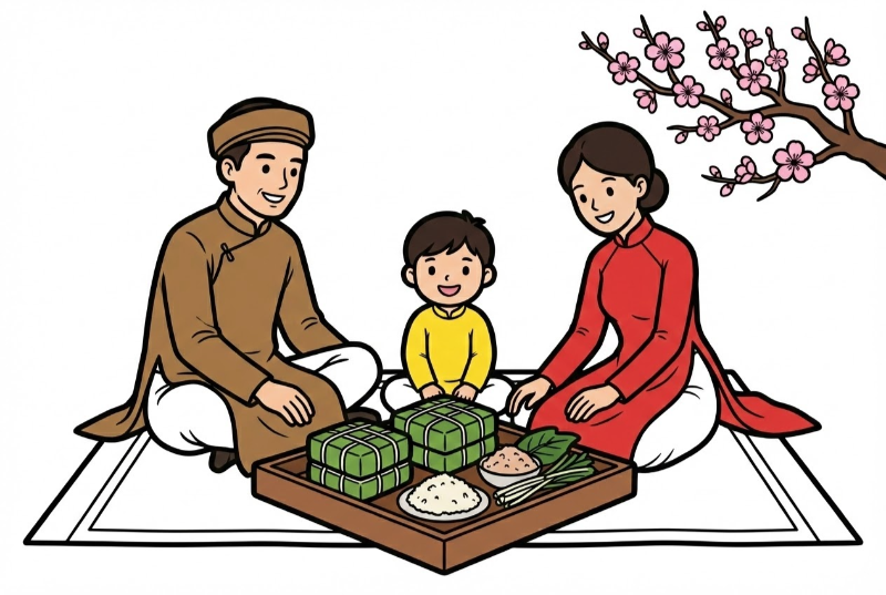 Hướng dẫn phối màu cơ bản cho tranh Tết với tông đỏ, xanh lá, vàng