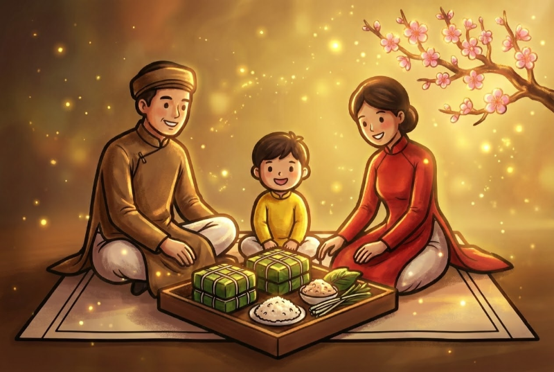 Tranh vẽ ngày Tết Bính Ngọ 2026 hoàn thiện có bóng đổ