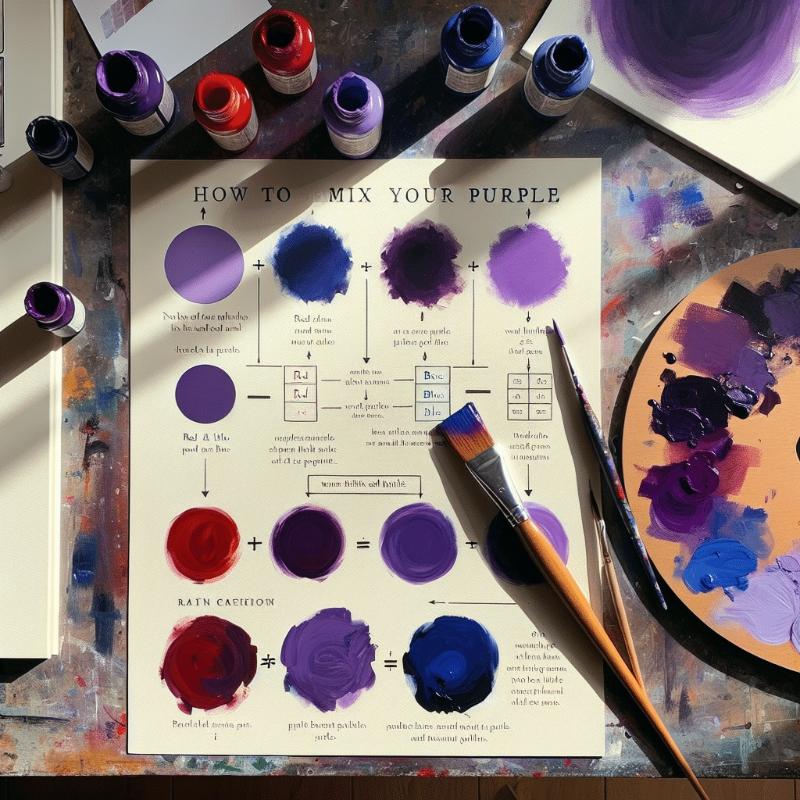 Sơ đồ chi tiết cách điều chỉnh tỷ lệ các màu gốc để kiểm soát sắc độ tím mong muốn.