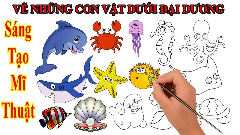 500+ Mẫu tranh tô màu con vật sống dưới nước cho bé phát triển tư duy 6 Tranh tô màu tổng hợp dưới đại dương