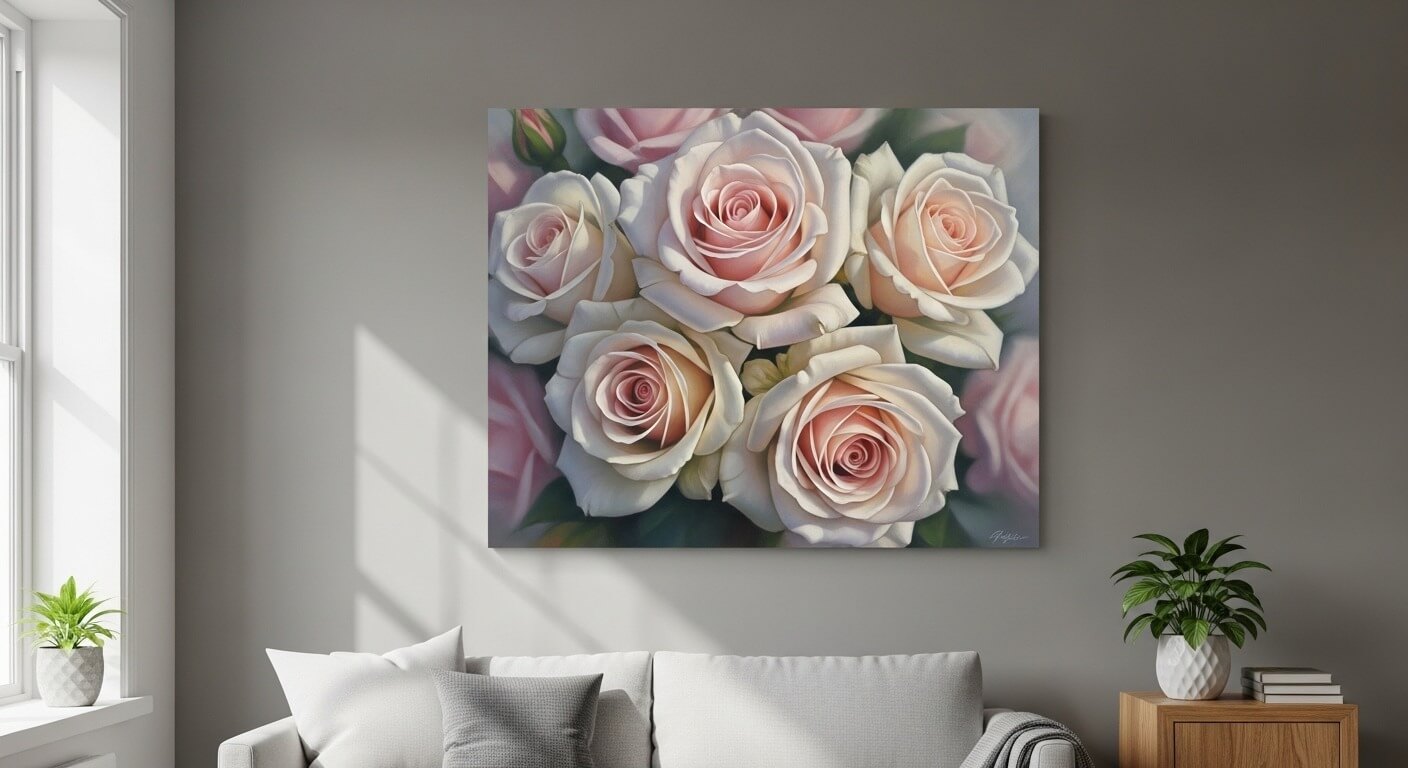 Tranh in canvas bông hoa hồng màu pastel
