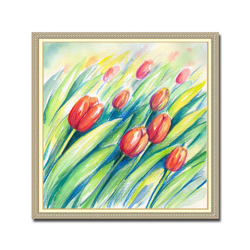 Những nét vẽ phóng khoáng phác họa vẻ đẹp rực rỡ của hoa tulip trong gió