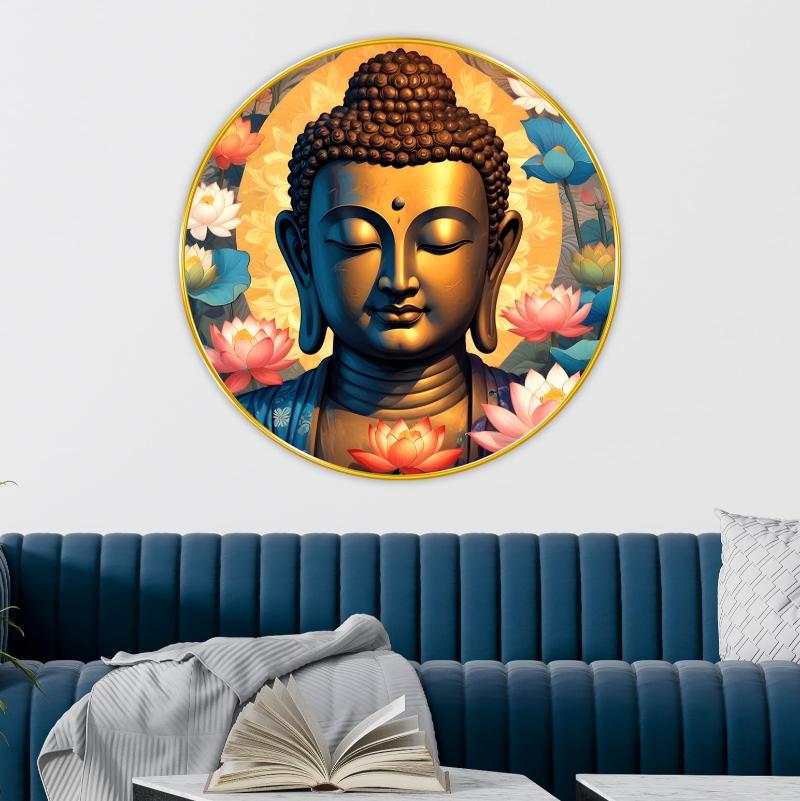 Tranh Phật tráng gương với hiệu ứng nổi khối và bề mặt sáng bóng, mang lại vẻ đẹp sang trọng và hiện đại