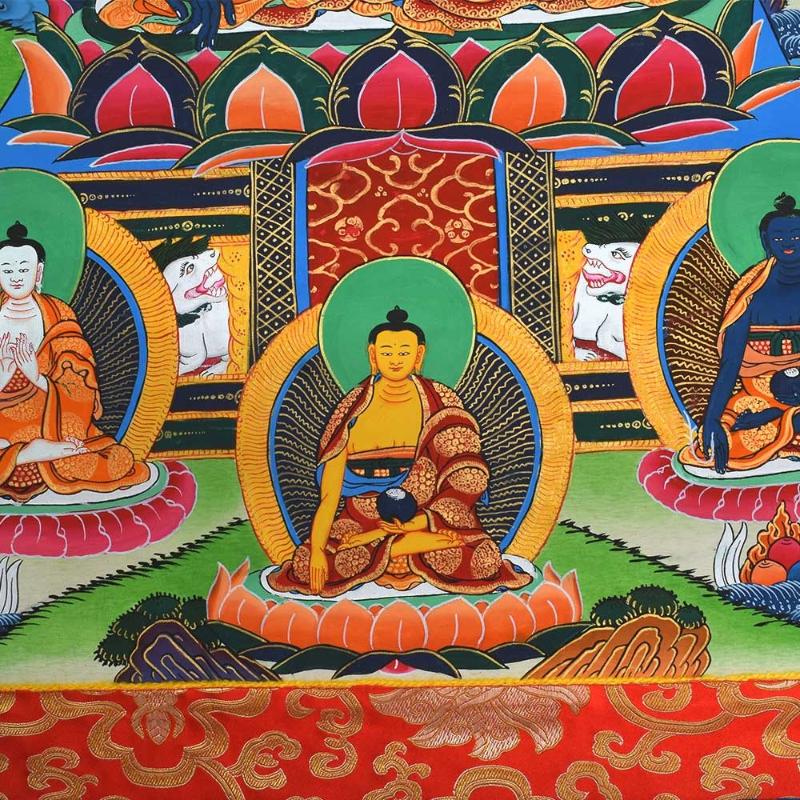 Tranh Thangka Tây Tạng với các chi tiết biểu tượng hỗ trợ hành trình quán chiếu và tĩnh tâm mỗi ngày.