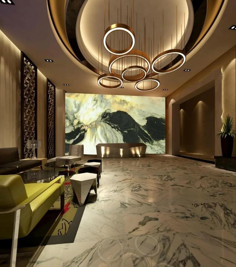 Sự giao thoa giữa mây trời và sông nước trên chất liệu đá tự nhiên mang lại cảm giác an nhiên, thư thái.