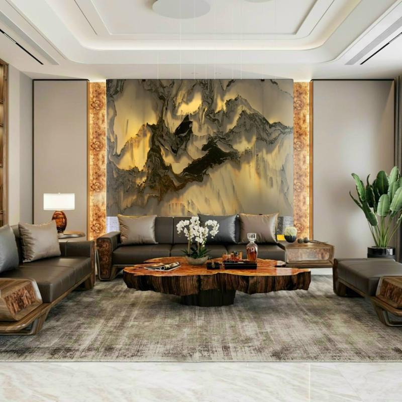 Sự kết hợp hoàn mỹ giữa vân đá tự nhiên và ánh sáng đèn LED tôn lên vẻ đẹp huyền ảo của núi non.