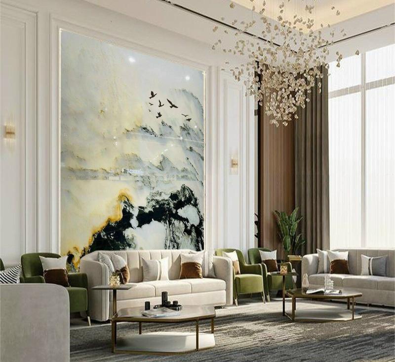 Tranh đá khổ đứng phù hợp cho các không gian sảnh hoặc khu vực chuyển tiếp đầy nghệ thuật.