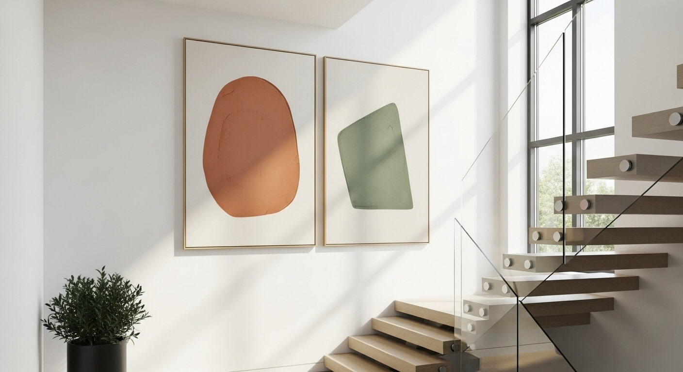 Tranh treo cầu thang tối giản và hiện đại